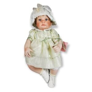 AEL 2004 Baby 19" tall Porcelain Signed Doll  Artist Doll Blonde Hair Blue Eyes